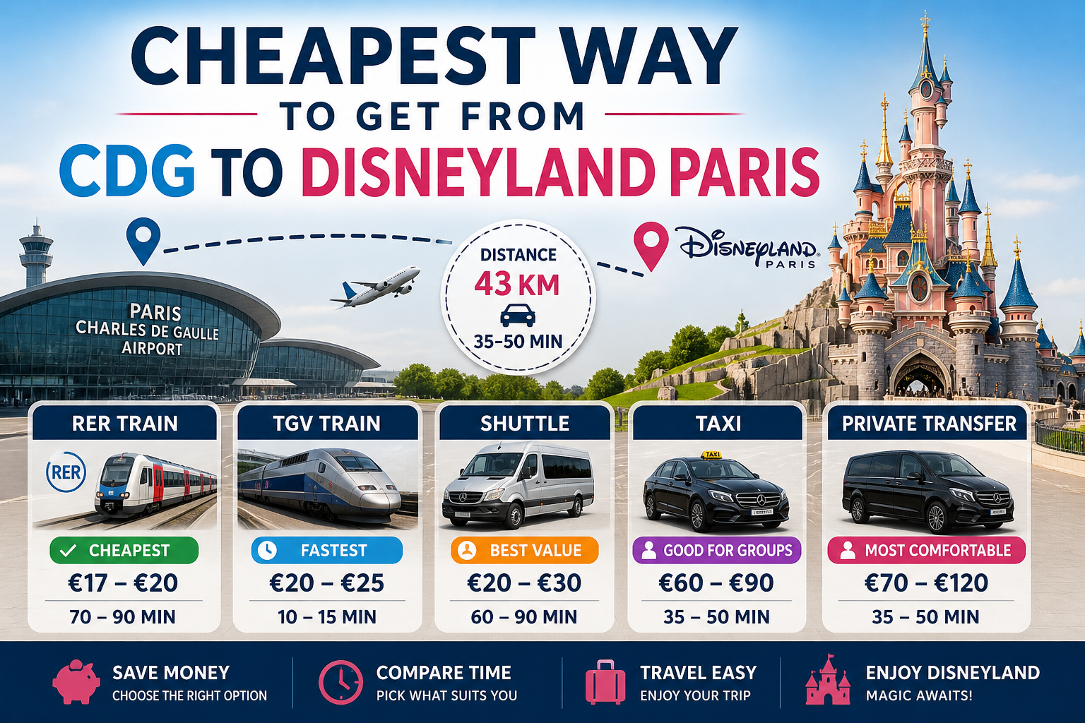 cheapest way to get from cdg to disneyland paris