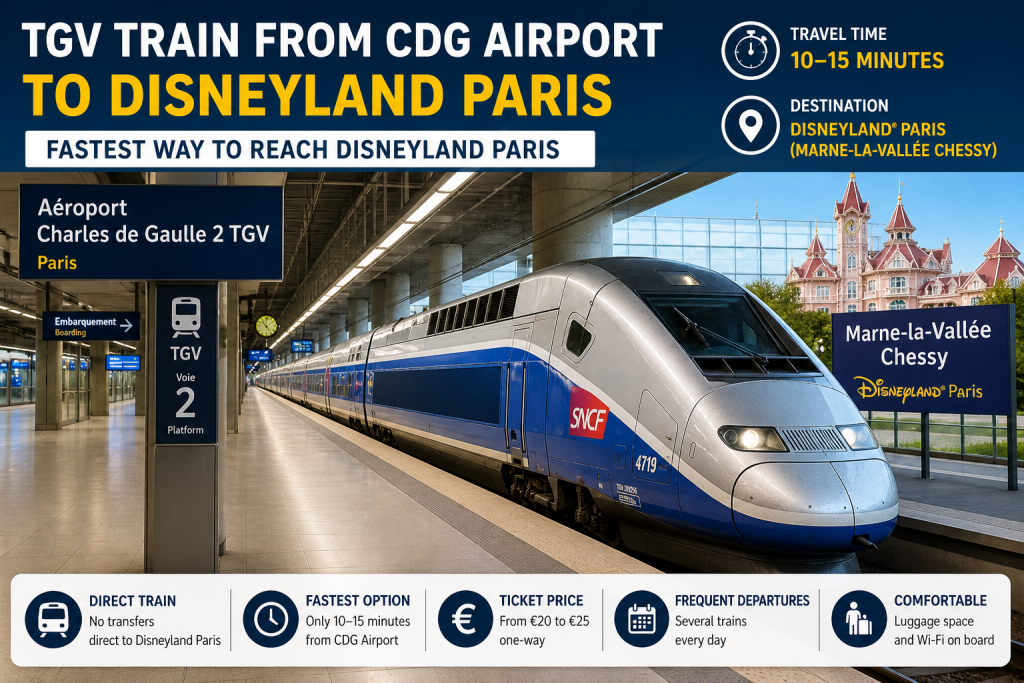 fastest train from charles de gaulle cdg to disneland paris