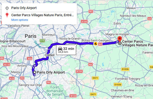 Family airport transfer from Orly Airport to Village Nature Paris