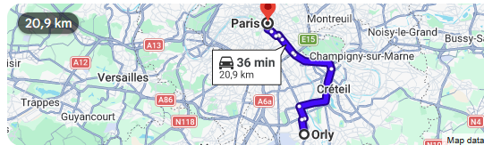 how far is orly airportto paris city center